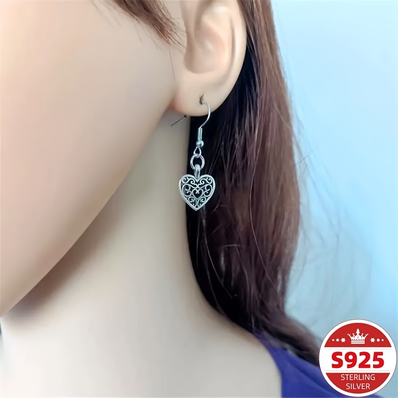 Women's S925 Sterling Silver Vintage Minimalist Heart Earrings